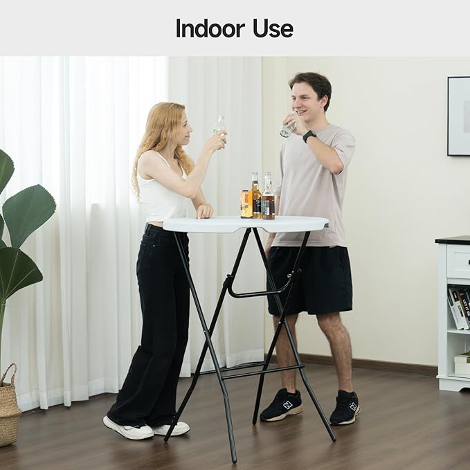Winlice 32'' Round Folding Table, HDPE Portable Bar Height Table with Removable Legs for Indoor Outdoor Wedding Event, Gathering, Parties, Commercial Events, White