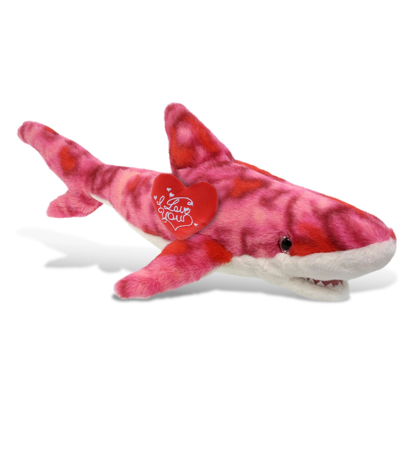 DolliBu I Love You Valentine Plush Pink Tie-Dye Shark - Cute Stuffed Animal with Red Heart and Name Personalization Gift for Valentines Day, Birthday, Anniversary, Romantic Date - 23 Inches