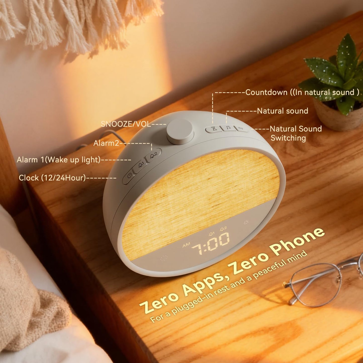 Vivilumens Sunrise Alarm Clock, Gentle Wake-Up Light & Sound Machine, Dual Alarms for Heavy Sleepers Adults, Natural Sounds, RGB Mood Light, Dimmable Bedside Night Lamp Ideal for Bedroom & Gifts