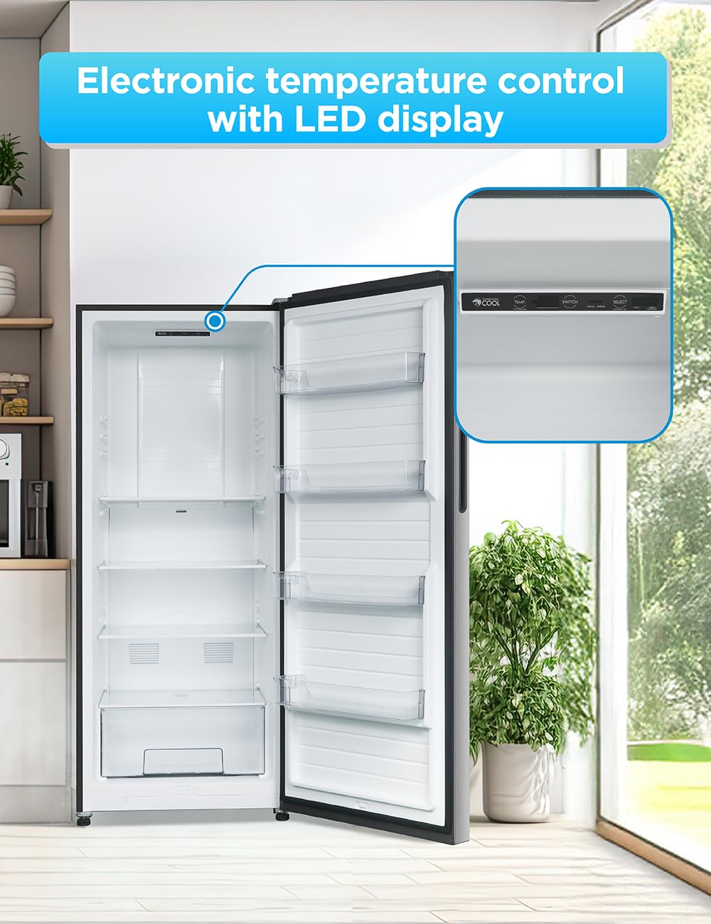 Commercial Cool 16.4 Cu. Ft. Convertible Freezer Refrigerator, Upright Fridge with Glass Shelves, Reversible Door, ENERGY STAR rated, Auto Defrost, CCUC1640GS, Stainless Look