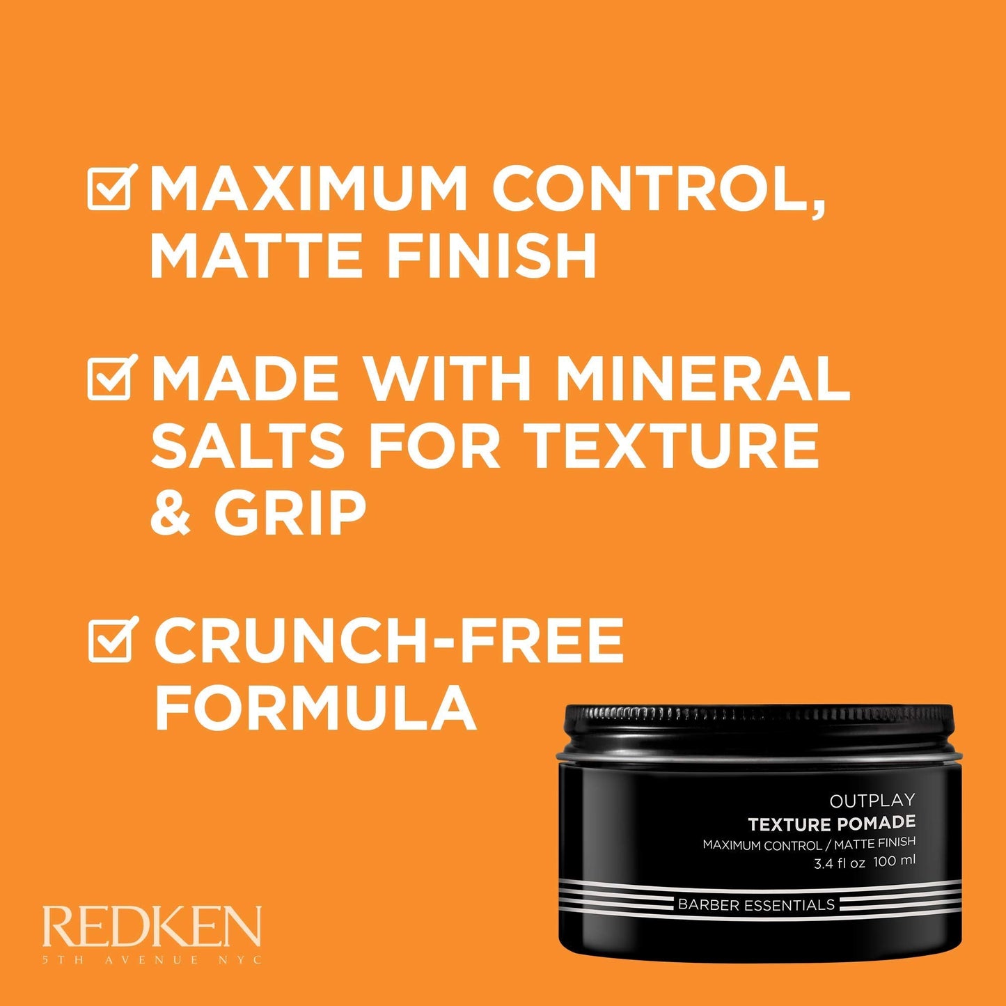 Redken Brews Texture Pomade For Men For All Hair Types - Maximum Strong Hold, Natural Matte and Low Shine Finish With No Crunch