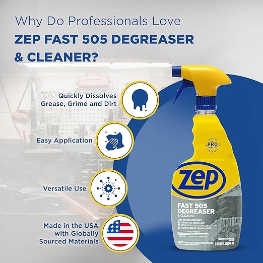 Zep Fast 505 Cleaner and Degreaser - 32 oz (Case of 2) ECZU505322 - Fast Acting, Removes Oil, Grease, and Dirt from Tools, Decks, Grills, Plastic, and Even Grease-Stained Laundry