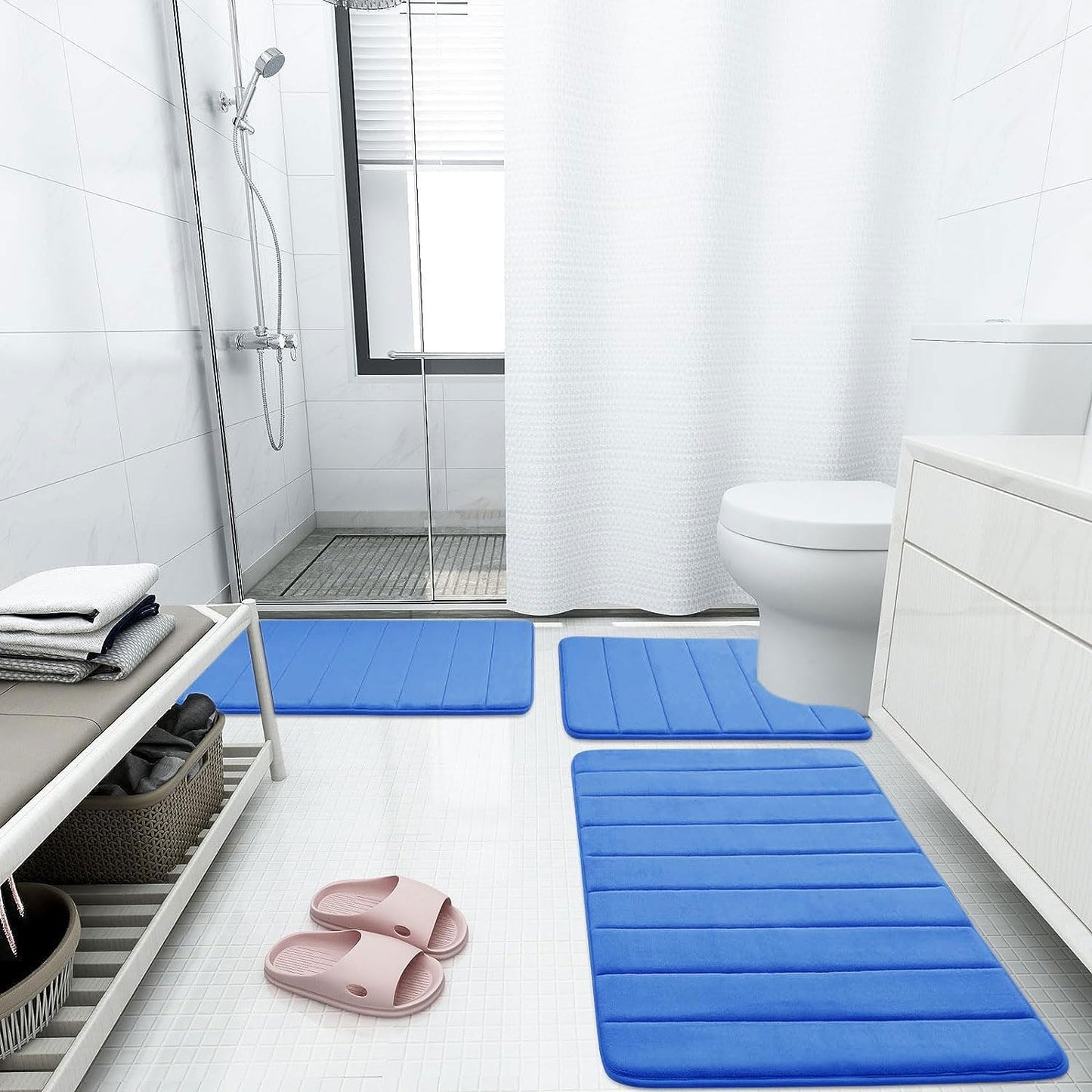 Buganda Memory Foam Bath Mat, 47" x 17", Ultra Soft and Non-Slip Bathroom Rugs, Water Absorbent and Machine Washable Bath Rug Runner for Bathroom, Shower, and Tub, Royal Blue