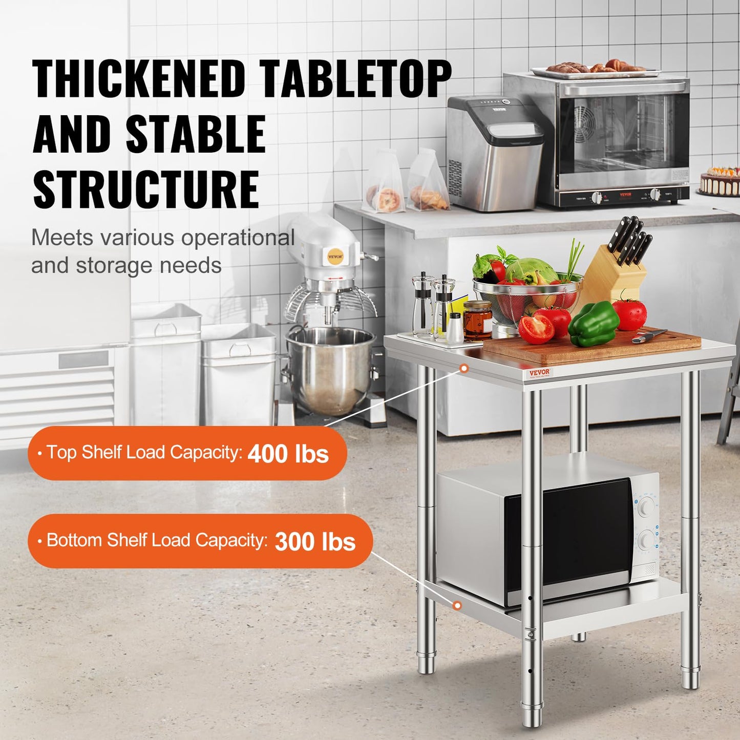 Vevor Stainless Steel 24 x 24 x 32 Inch Commercial Kitchen Prep & Work Table Heavy Duty Metal Work Table with Adjustable Feet for Restaurant, Home and Hotel : Industrial & Scientific