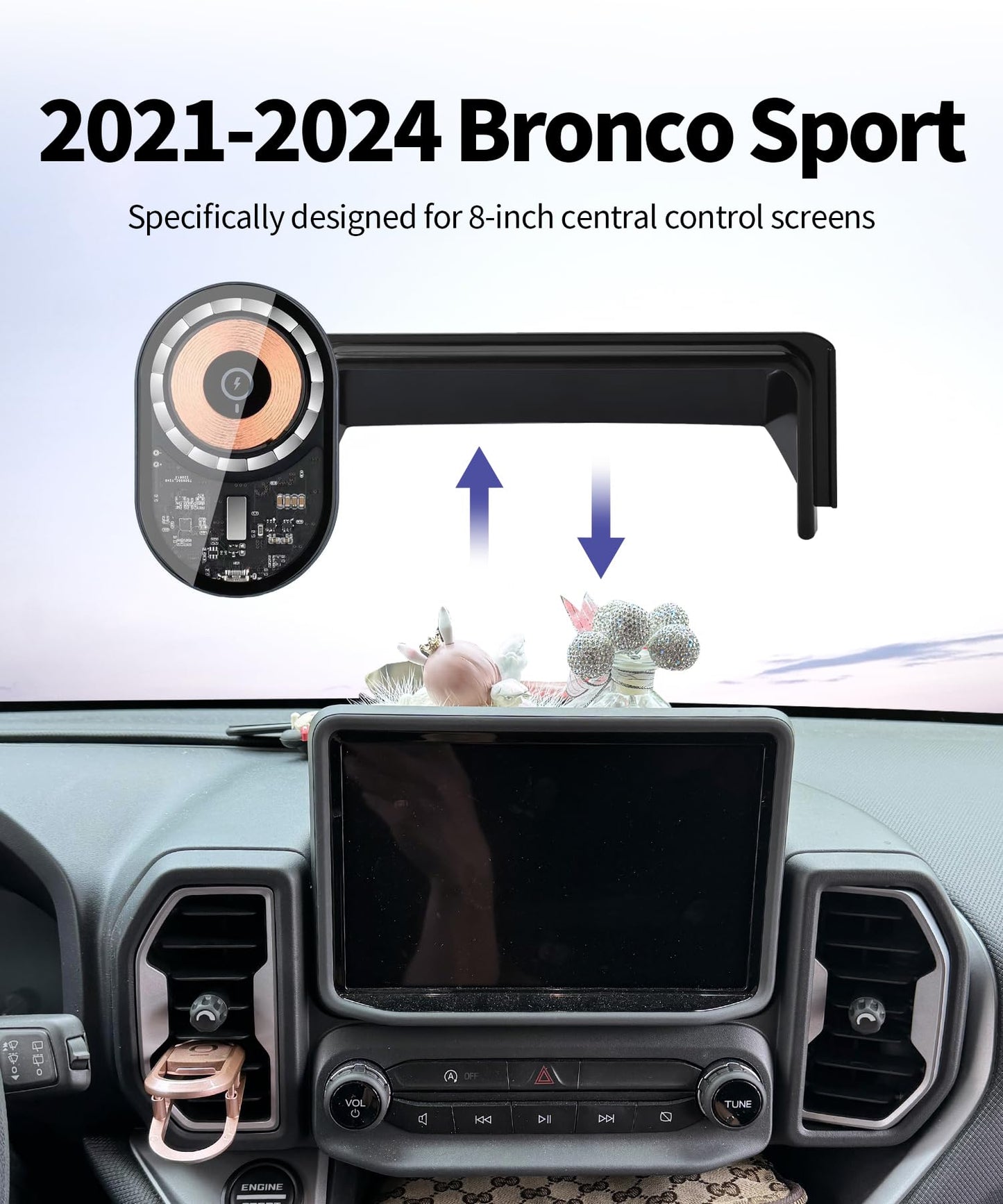 Masergogo Wireless Charging Car Phone Holder For Ford Bronco Sport 2021-2024 Accessories 8 Inch Screen Fixed Clip,360 Rotation C
