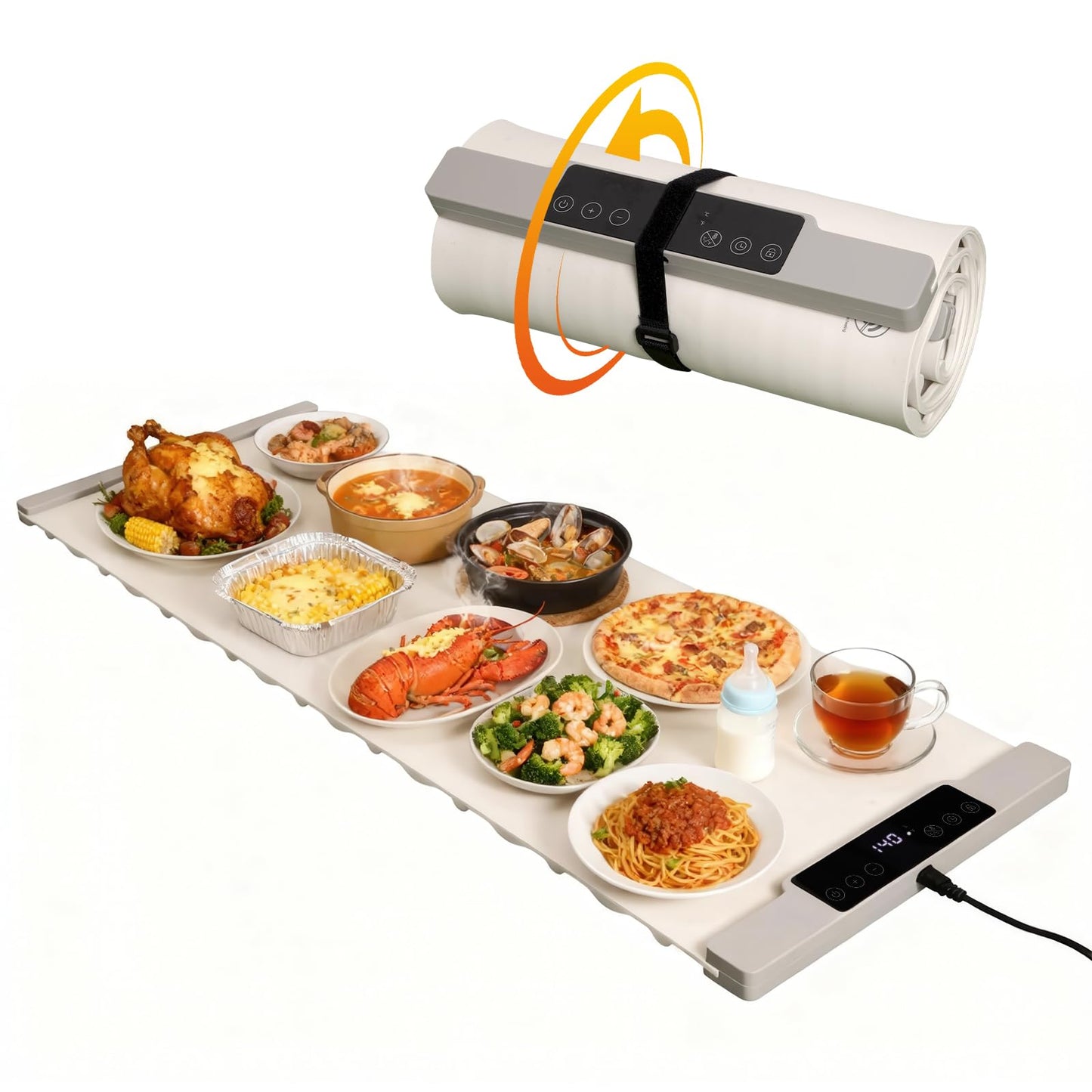 Koucen Warming Mat for Food Extra Large 35.4"×13.4", 7 Temperature Settings, 8-Hour Timer, 400W Fast Full-Surface Heating Child Lock Safety, Food Warmer Electric Warming Trays for Buffets Party