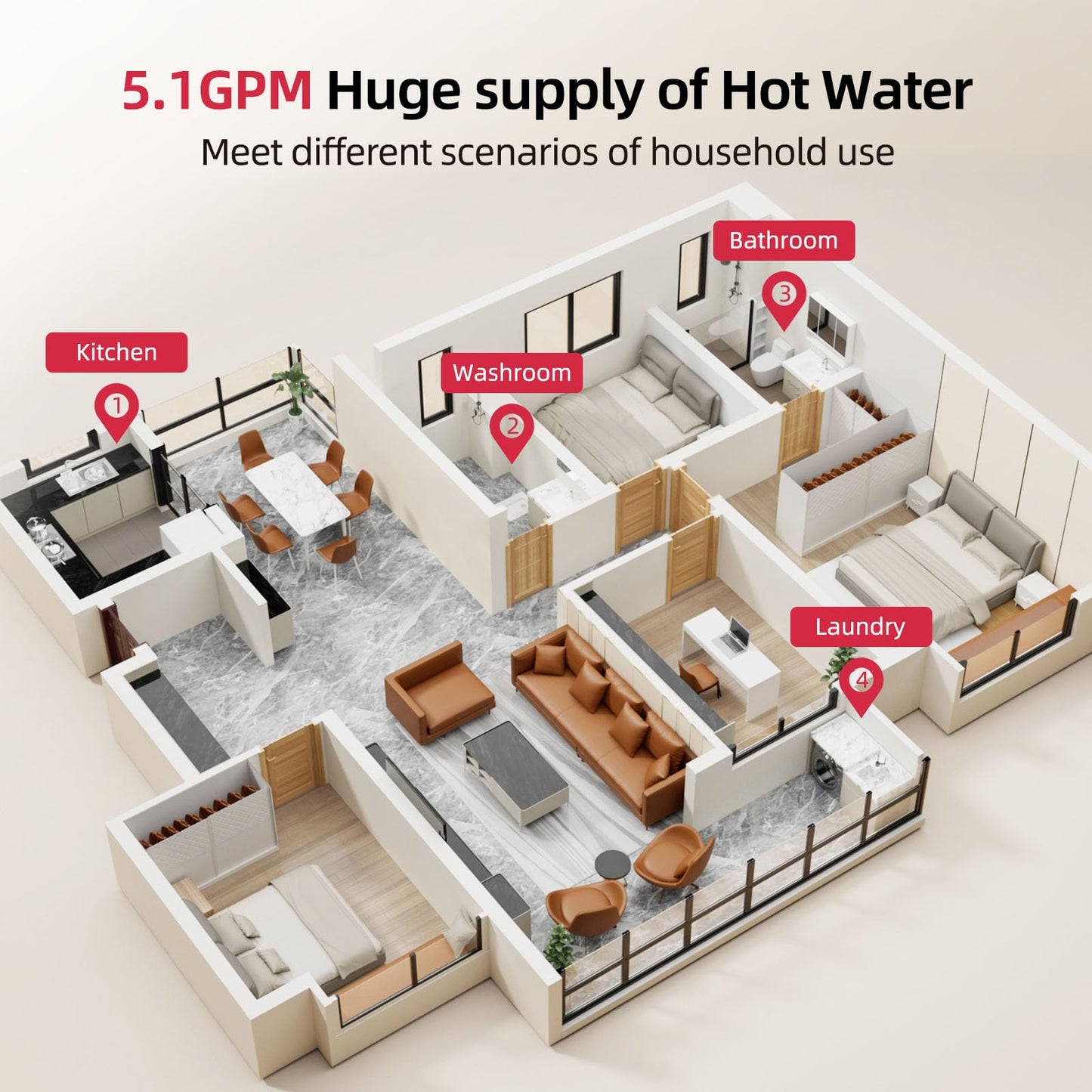 MIZUDO Natural Gas Tankless Water Heater, Indoor or Outdoor Convertible Installation, Max 5.1 GPM 120,000 BTU, WiFi&APP Control CSA Certified for Large Families Whole House, GEN 3