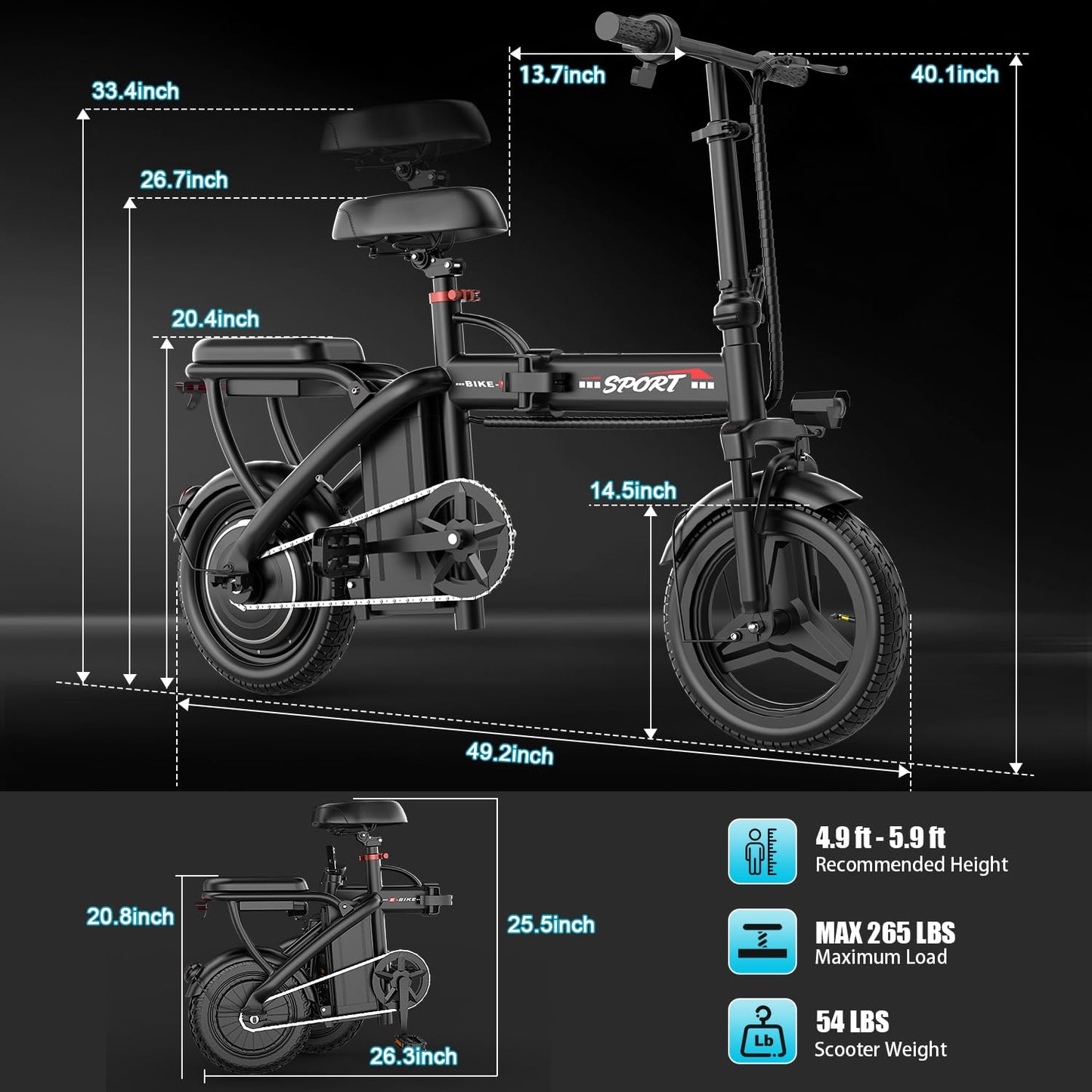 ASKGO Z6 Foldable Electric Bike for Adults, 14" Electric E-Bike with 500W Peak Motor, Max 25Miles 20MPH Electric Bicycles, Dual Front Suspension