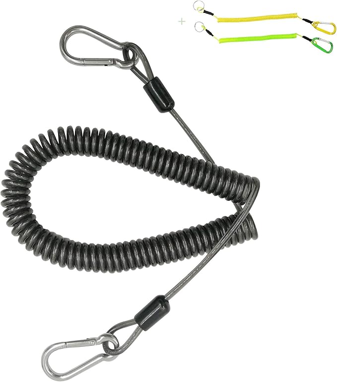 Fishing Rod Lanyard for Trolling: 10ft-150LB Saltwater Rod Reel Safety Tether - Retractable Fishing Tool Coil Lanyard for ...