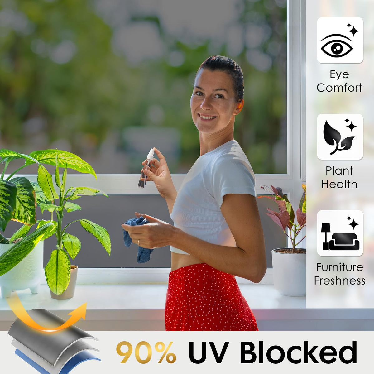 rabbitgoo One Way Window Privacy Film with Kit Window Tint for Home UV Heat Blocking Static Cling Sun Blocker Light Darkening Reflective Mirror Covering See Out Not in 17.5 in X 6.5 Feet Black Silver