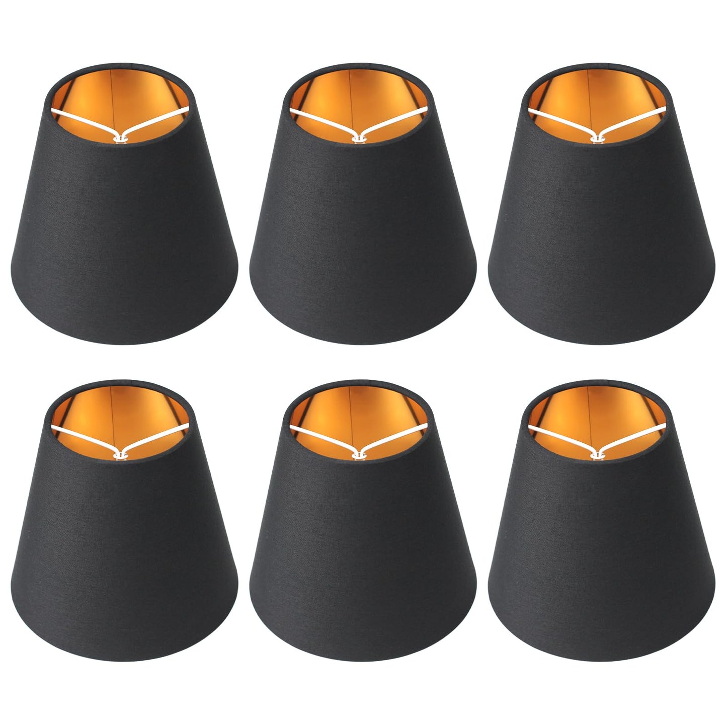 Ruiever 6pack Small Lampshades Clip On Bulb Fabric Lamp shade Bottom 5.9''x Top 3.54''xH 5.12'' for Chandeliers Wall Ceiling Table and Floor Lamps Eyes Protected Lampshades (Black)