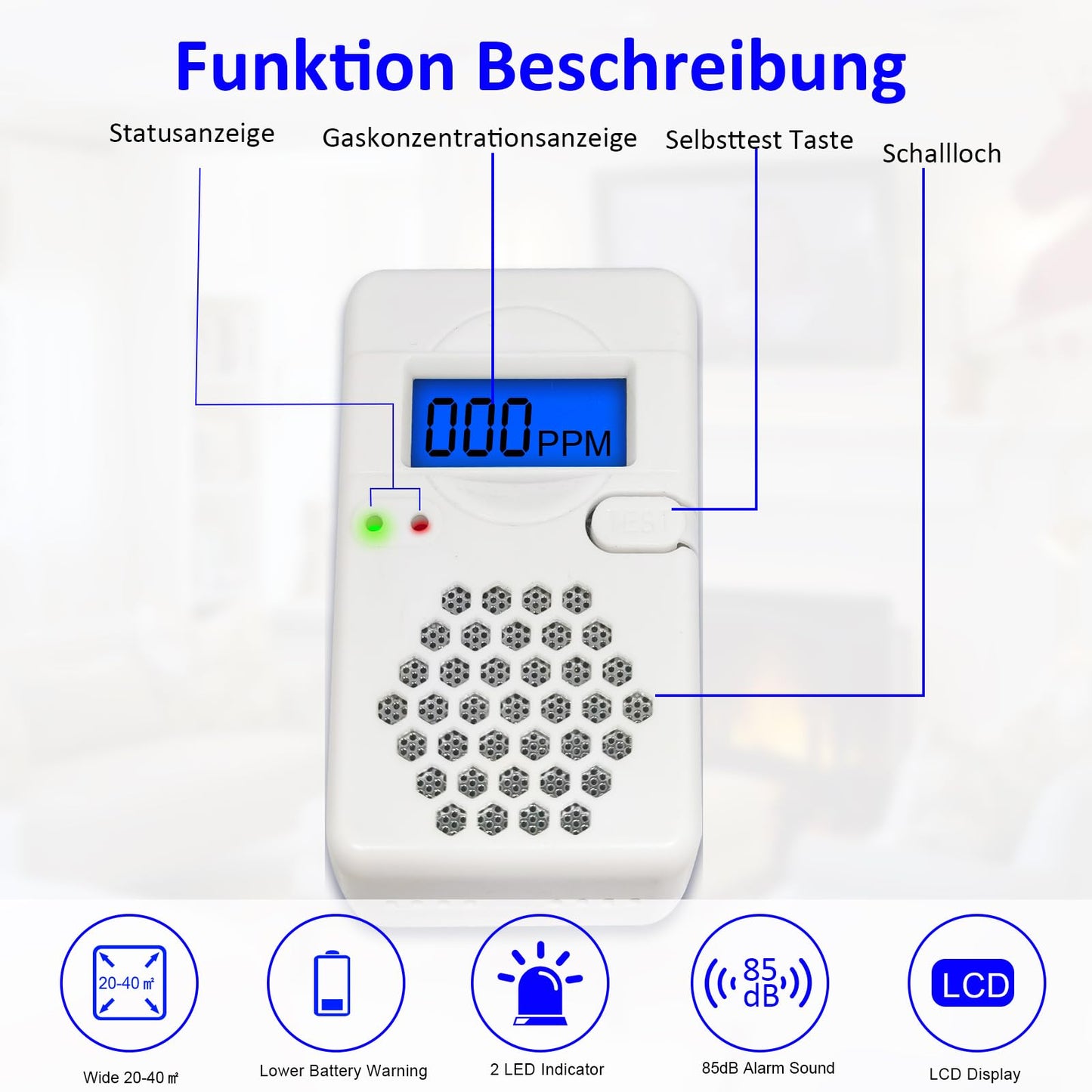 2 Pack Carbon Monoxide Detectors,Portable CO Alarm Detector Device with LED Digital Display for Home,Travel,Battery Powered (Batteries NOT Included)