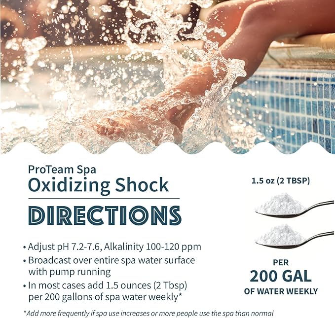 ProTeam Non-Chlorine Spa Shock for Hot Tub – Fast-Acting Oxidizing Shock Treatment, Clears Cloudy Water & Eliminates Odors – Made in USA, 2.2 lb + SplashWiz Care e-Book