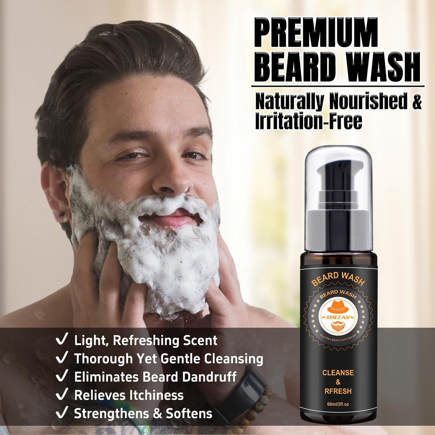 XIKEZAN Beard Kit for Men Grooming & Care w/Beard Conditioner, Wash, Oil, Balm, Brush, Comb,Birthday Fathers Valentines Gifts for Men Him Dad Husband Boyfriend Christmas Gifts Mens Stocking Stuffers