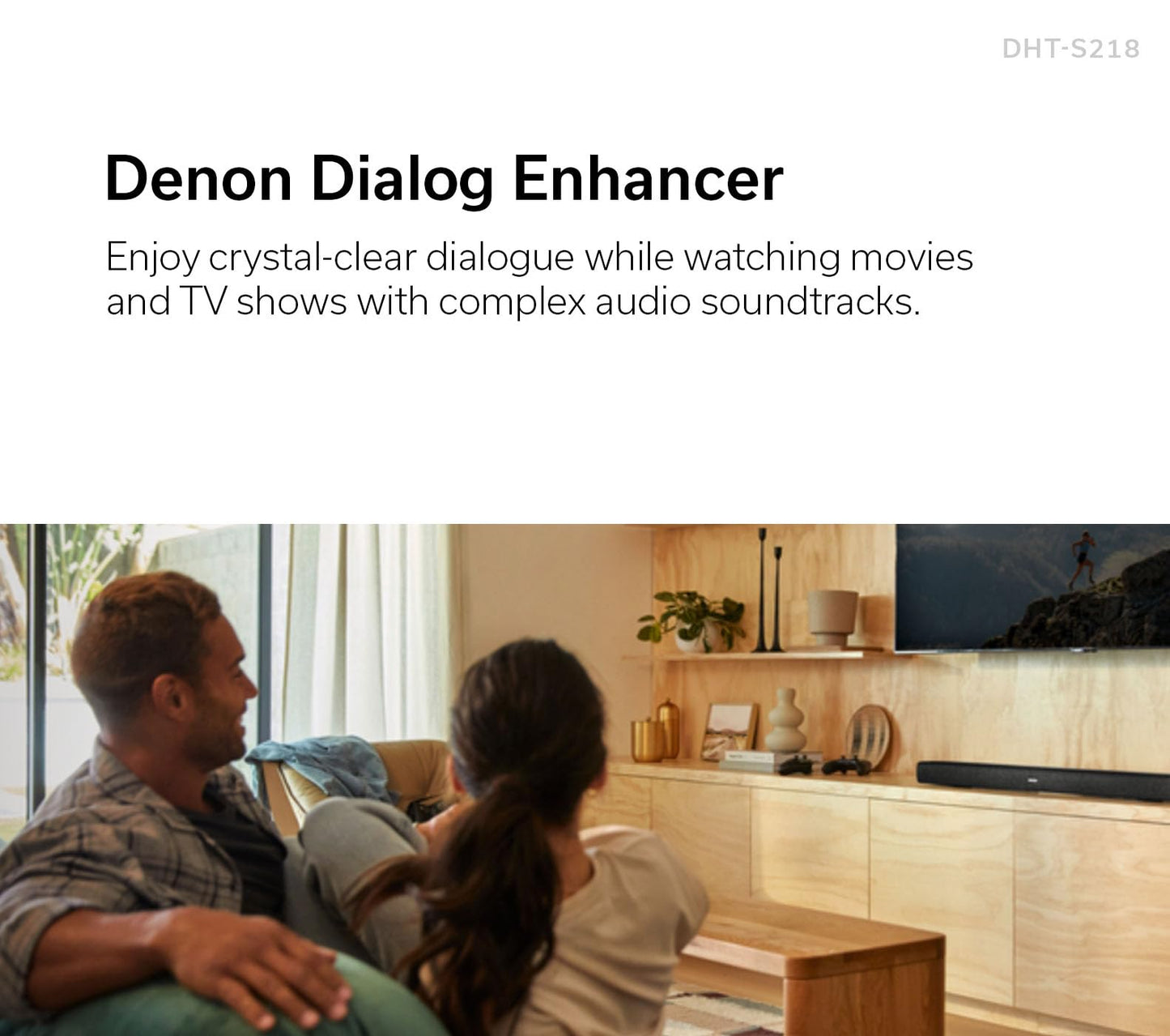 Denon DHT-S218 Sound Bar for Smart TV (Black), 2.1-Channel, 3D Audio with Dolby Atmos, 2 Built-in Subwoofers, Dual Midrange & Tweeters, 4K HDMI eARC, Dialog Enhancer, Multi-Pairing & Multi-Point.