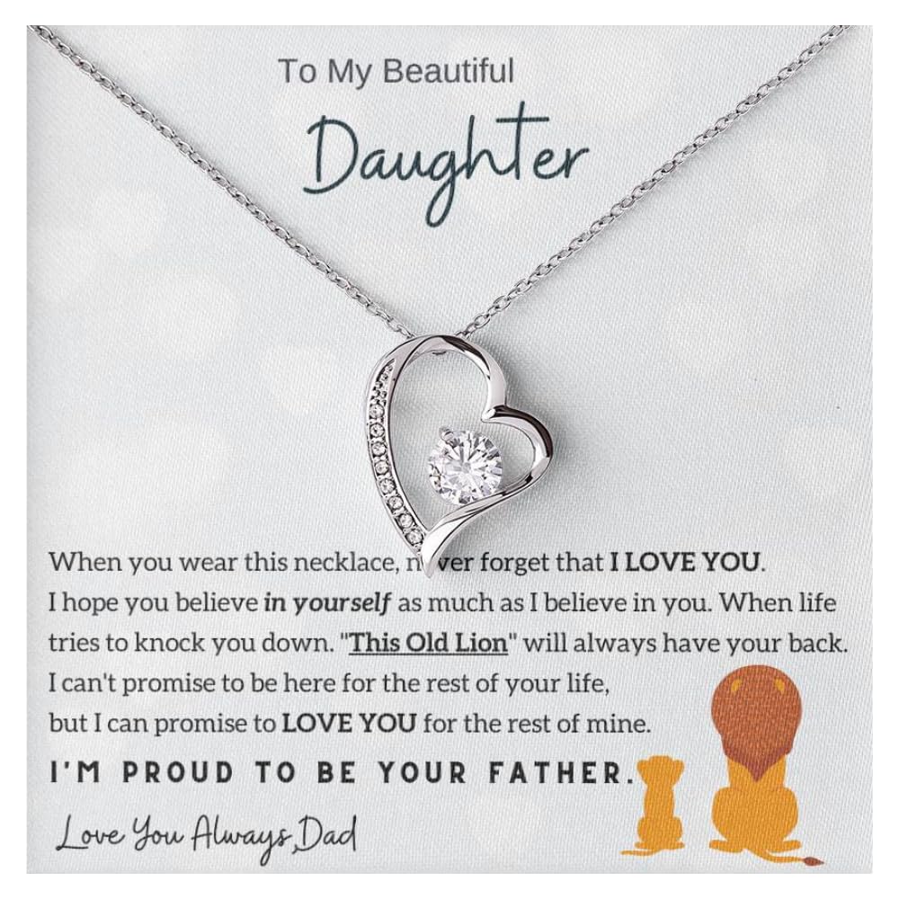 Momavo Jewelry Daughter Gift: Father to Daughter Christmas Birthday Gift, Forever Love Necklace (Luxury Box w/ LED LIGHT, 14k White Gold Finish)