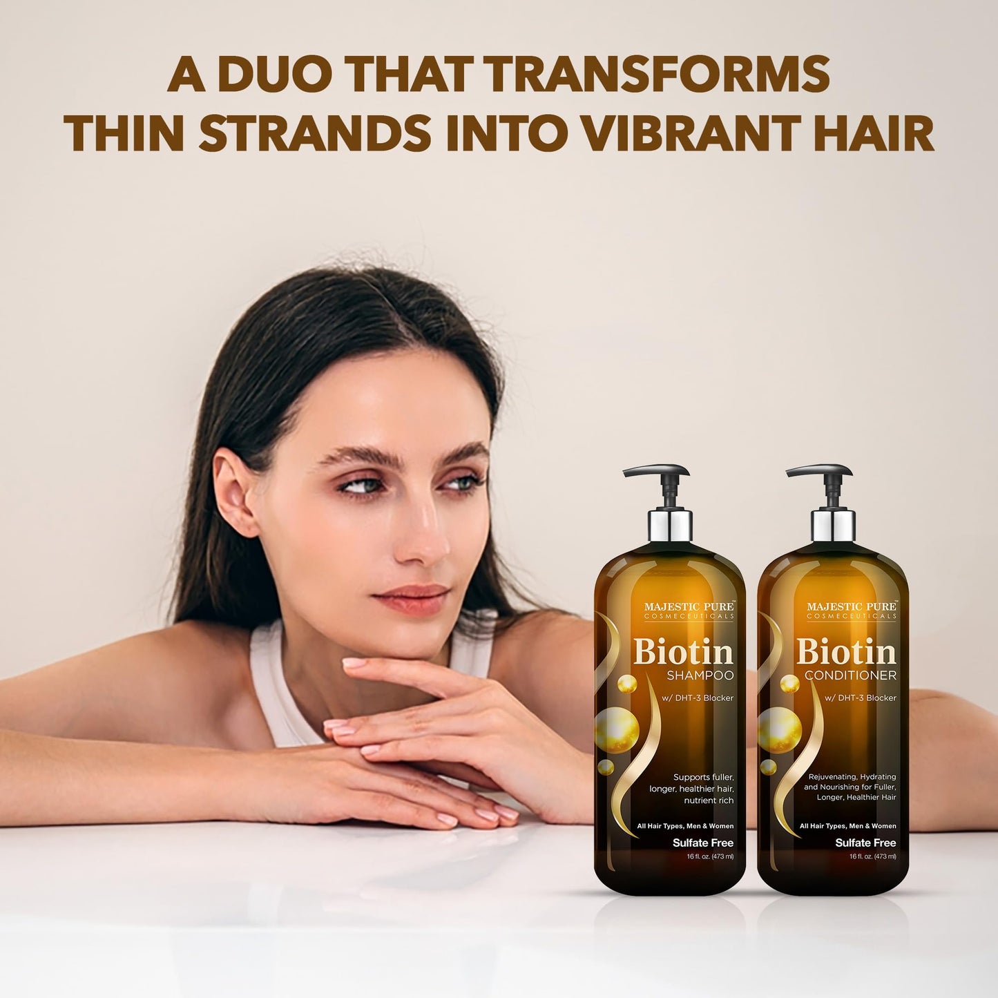 MAJESTIC PURE Biotin Shampoo and Conditioner Set with DHT Blocker Complex - Hydrating, Nourishing & Supporting Healthy Hair, Sul