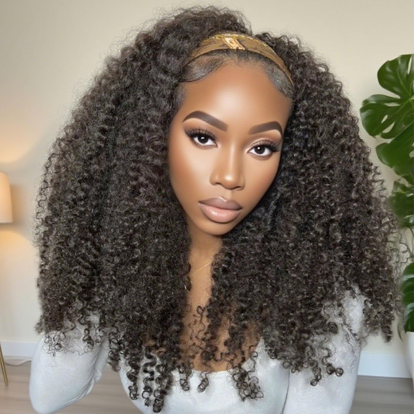 DSEKCAIN Kinky Curly Headband Wig Human Hair 22 inch 200 Density 100% Real Human Hair Curly Headband Wig No Glue No Sew In Gluel
