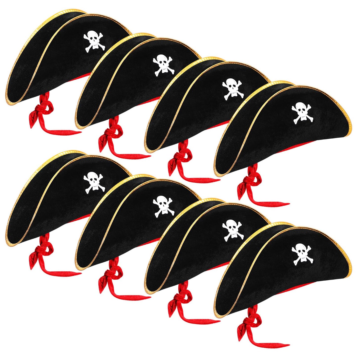 Hsei 8 Pcs Pirate Hat Skull Print Captain Costume Caps Party Accessories Hats for Halloween Cosplay Caribbean Nautical Themed