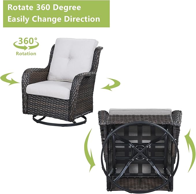Rilyson Wicker Patio Furniture Set - 5 Piece Rattan Outdoor Sectional Conversation Sets with 2 Rocking Swivel Chairs,2 Ottomans and 1 Sofa for Porch Deck Garden(Brown/Beige)