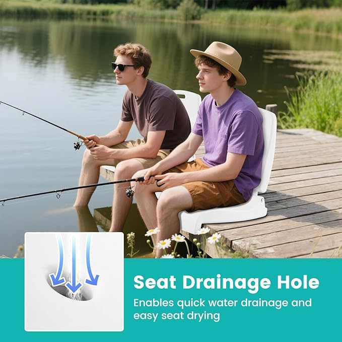 Goplus Poolside Chair for Edge of Pool, Foldable Portable Flip Seat w/Back Support & 2 Handles, Lightweight Outdoor Camping Chair for Stadium, Tailgating, Fishing, Boats, Beach (White, 2 Packs)