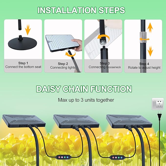 2026 Tabletop Grow Lights for Indoor Plants, Seed Starting, Bonsai, 4/8/12/16/20H Timer, 25 Watt Power Draw, Bright Enough Like A Small Sun, Daisy Chain Function, 16"-24" Height Adjustable