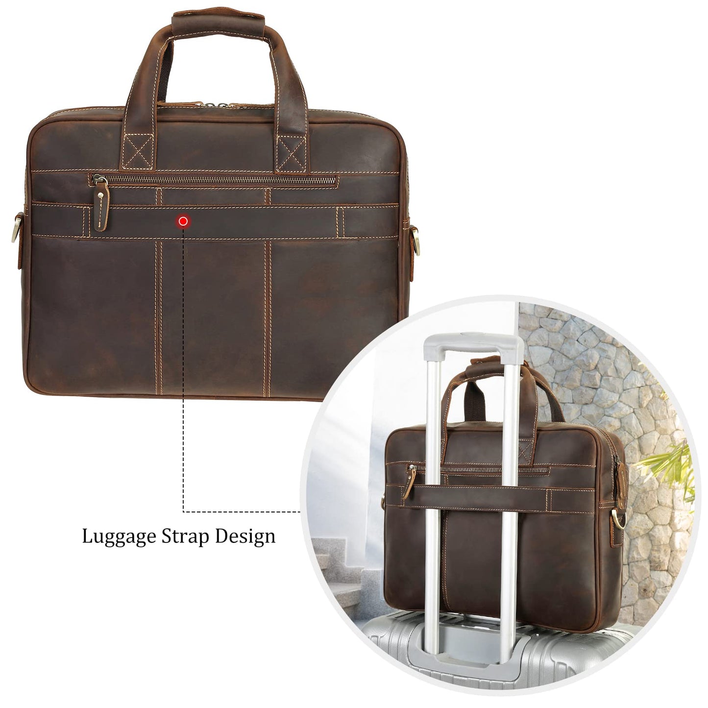 Polare Full Grain Leather 16.5'' Laptop Bag Briefcase for Men Business Messenger Work Bag Fits 15.6'' Laptop (Dark Brown)