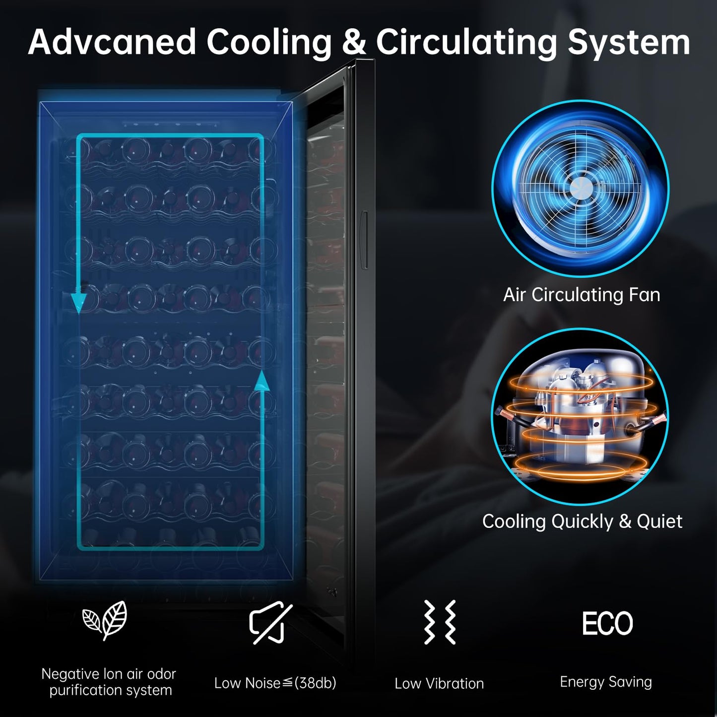 KingChii 66 Bottle Wine Cooler Refrigerator - Intelligent Digital Control Wine Fridge, Low Noise Operation, Freestanding Wine Refrigerator for Home and Kitchen