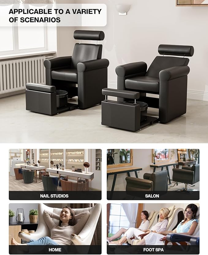Icoget Professional Pedicure Chair No Plumbing, Reclining Pedicure Station Pipeless with Retractable Base and Adjustable Legrest Used in Salons, Home, Waterproof Foot Spa Chairs