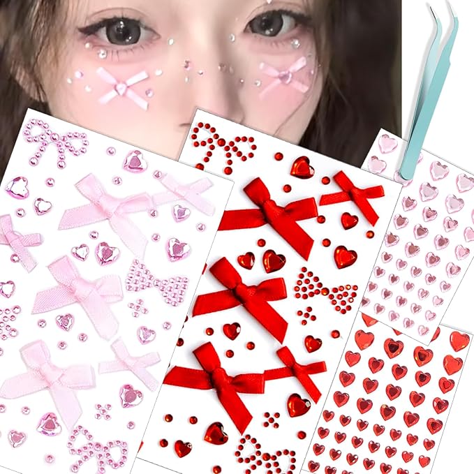 NOOEPC NOOEPC Face Gems Heart Rhinestones Bow Stickers Festival Essentials Rave Accessories Rhinestone Stickers for Face, ...
