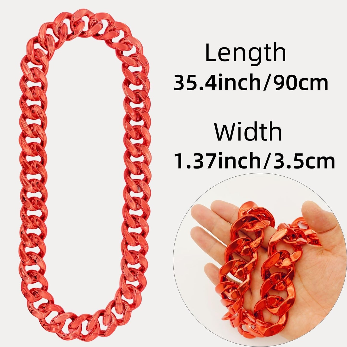 LCPQMZGH Plastic Hip Hop Chain Necklace, 80s 90s Costume Accessory, Men's Chunky Necklace, Big Chunky Gold Chain, 36, Red