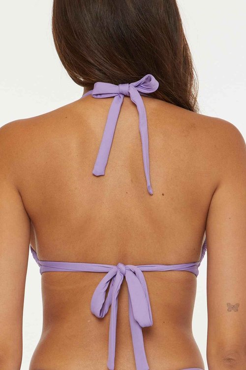 BECCA Women's Standard Color Code Shirred Bikini Top, Adjustable, Tie Back, Swimwear Separates, Viola