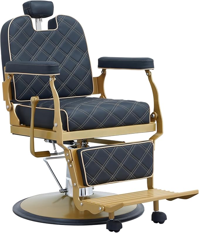 Barber Chair Hair Salon Chair,Heavy Duty 700 LBS, for Hair Stylist Barber Beauty Tattoo Massage(Gold)