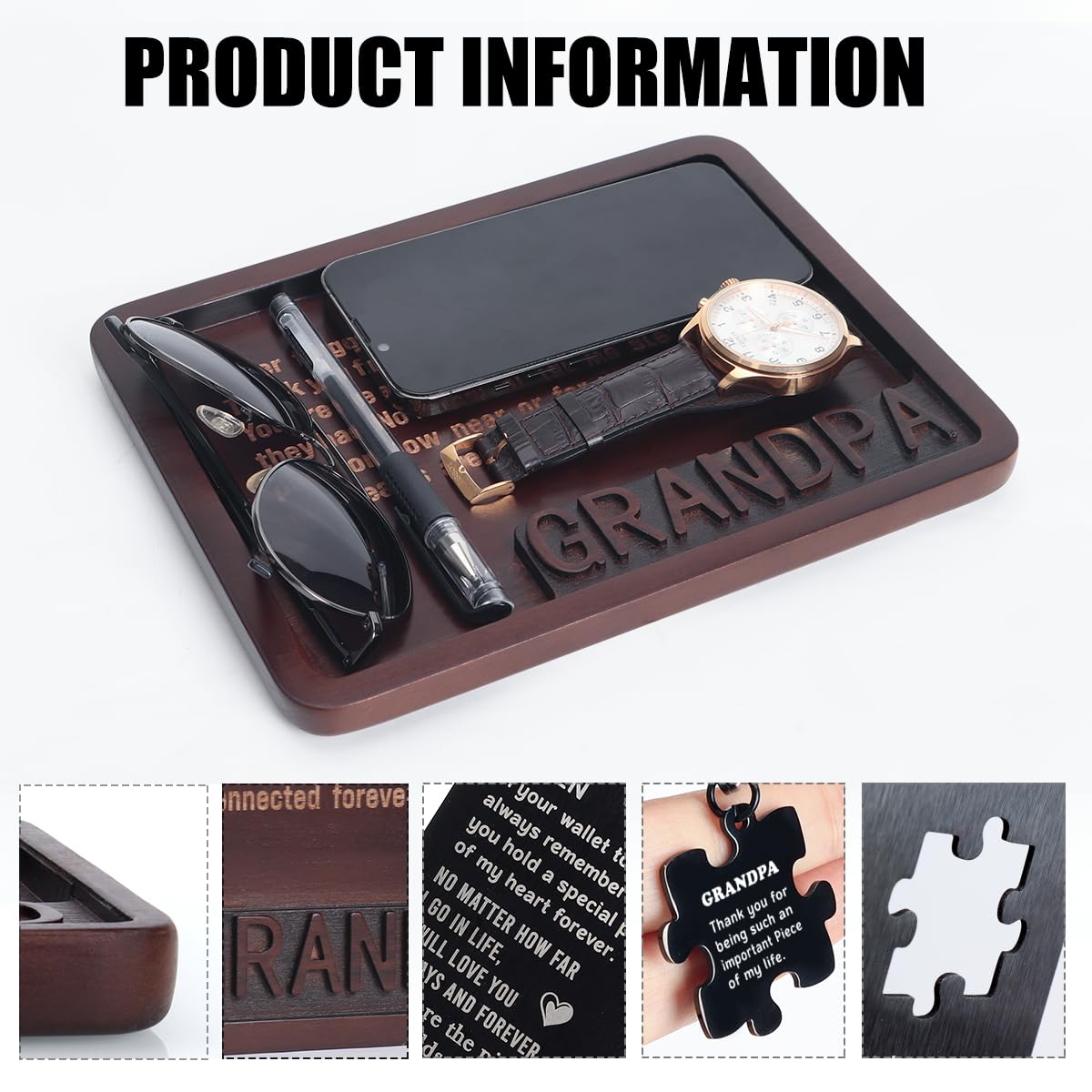 Grandpa Gifts, Christmas Birthday Gift for Grandpa, Unique Gifts for New Grandpas from Grandkids, Good Gift for Grandpas Grandfather Wood Valet Tray Set