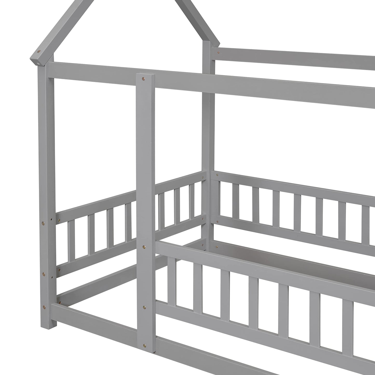 Bellemave Twin Size House Floor Bed Frame,Wooden Montessori Floor Bed with Fence for Kids,Twin Size Kids Bed,Gray
