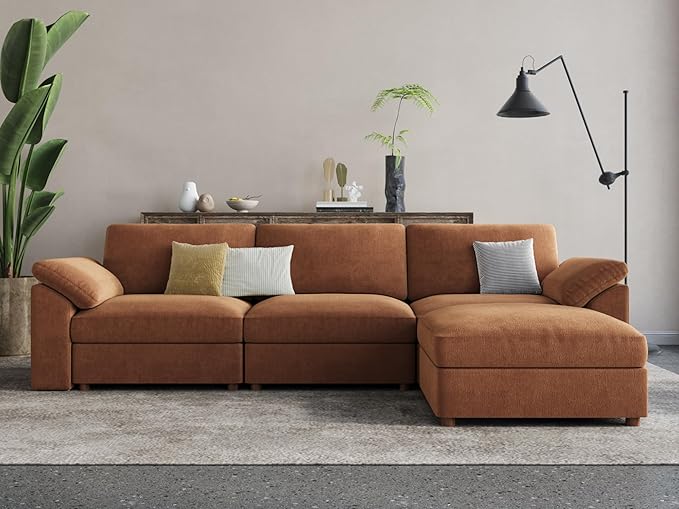 EASE MOOSE Sectional Modular Sofa, Oversized L Shape Sectional Couch Wide Deep seat Sectional Sofa,FSC Certified Comfortable Chenille Brown Modular Sofa