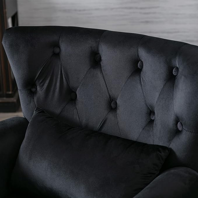 chairus Mid-Century Modern Accent Chair Comfy Tufted Single Sofa Chair Wingback Armchair with Pillow for Club, Living Room, Bedroom - Velvet, Black