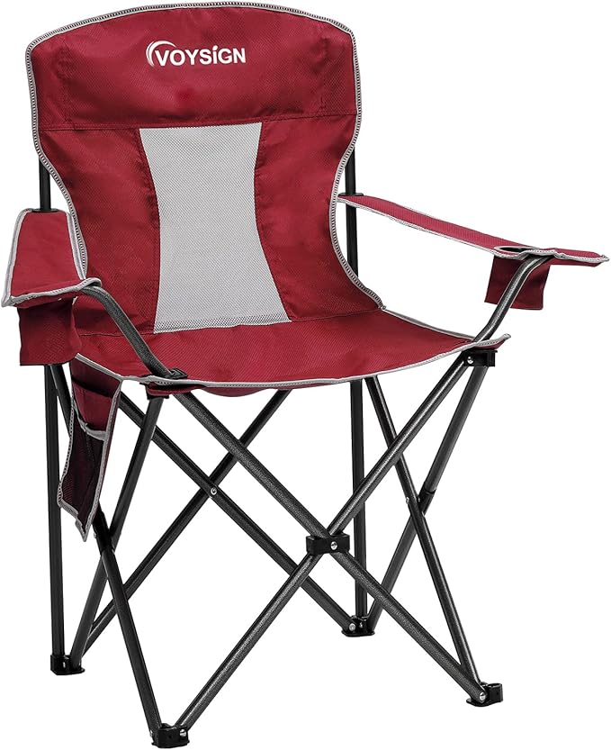 VOYSIGN Mesh Folding Camping Chairs for Adults, Oversized Portable Outdoor Chairs, Weight Capacity 325 lbs with Cup Holder, Storage Pocket, Carry Bag