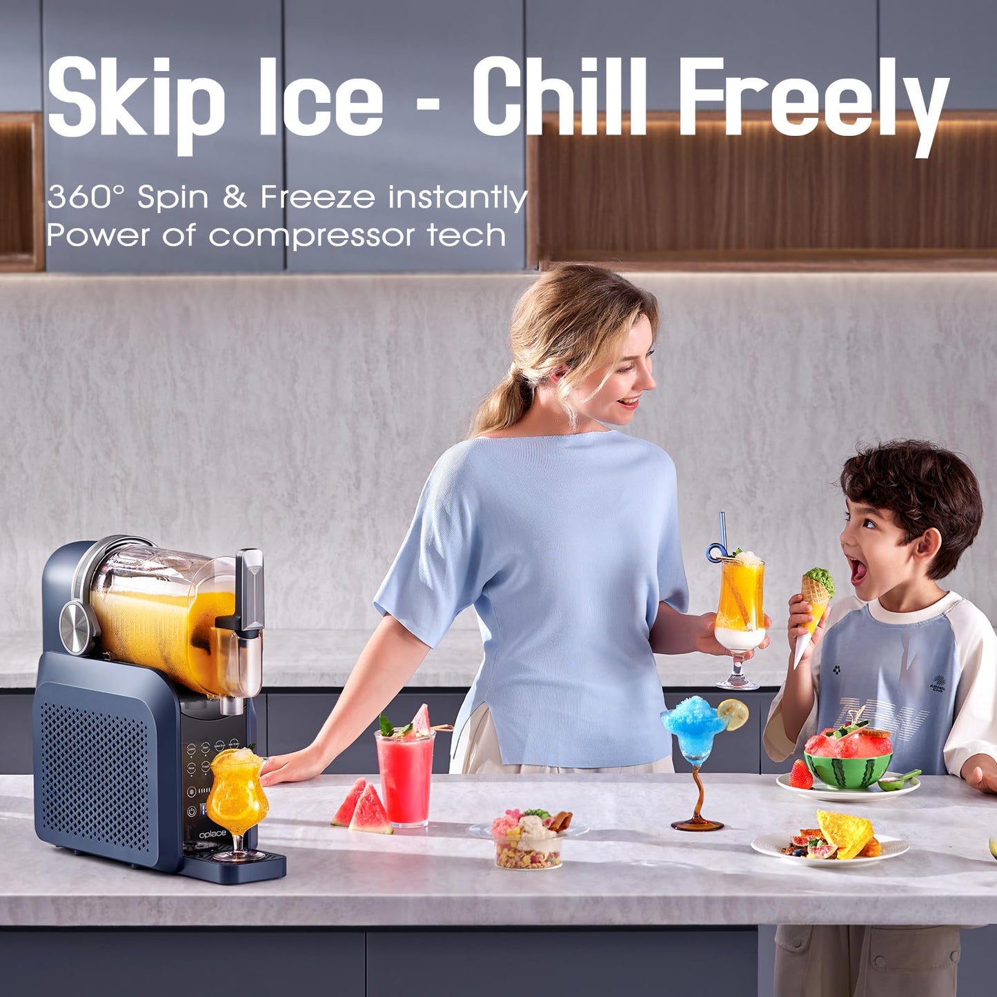 Oplace 7-in-1 Slushie Machine for Home(88oz.),Slushy Maker with No Ice Needed, Auto-Clean,Frozen Drink,Margarita, Cocktail,Daiquiri,Frappe,Milkshake,and More Slush Smoothie(1 Pack)