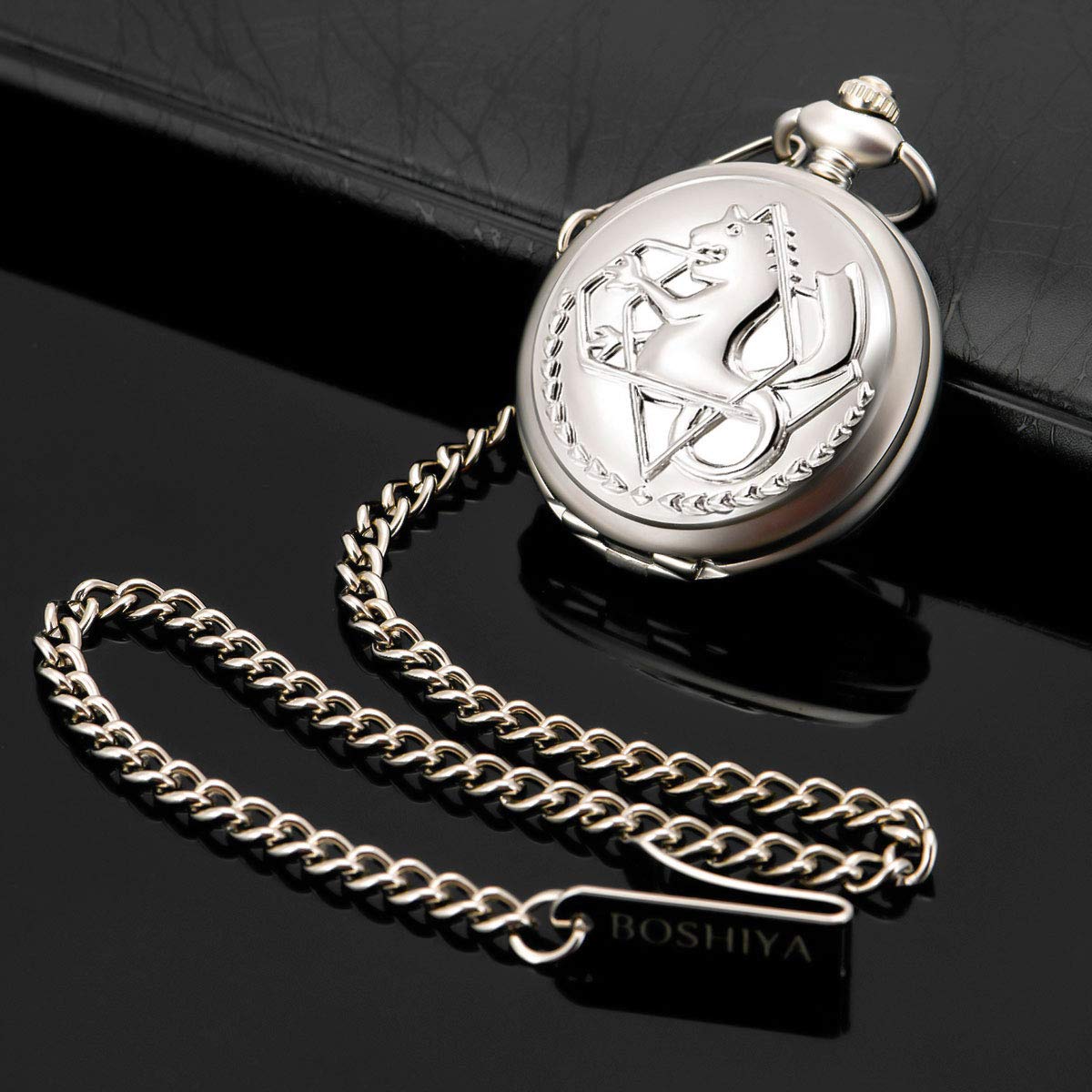 BOSHIYA Fullmetal Alchemist Pocket Watch with Chain Vintage Quartz Pocket Watch for Cosplay Accessories Anime Merch