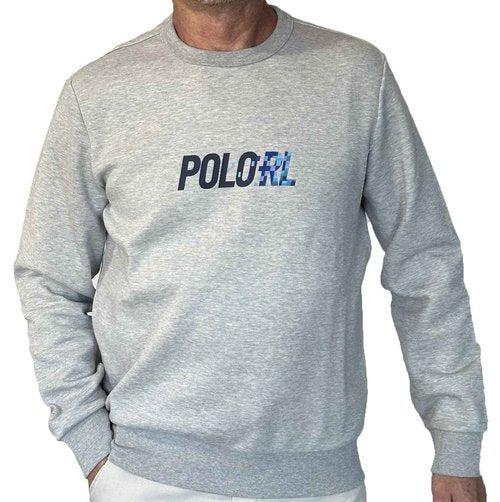POLO RALPH LAUREN Men's Double Knit Crewneck Sweatshirt Digi Font POLO RL Logo (as1, alpha, l, regular, regular, Heather Grey)