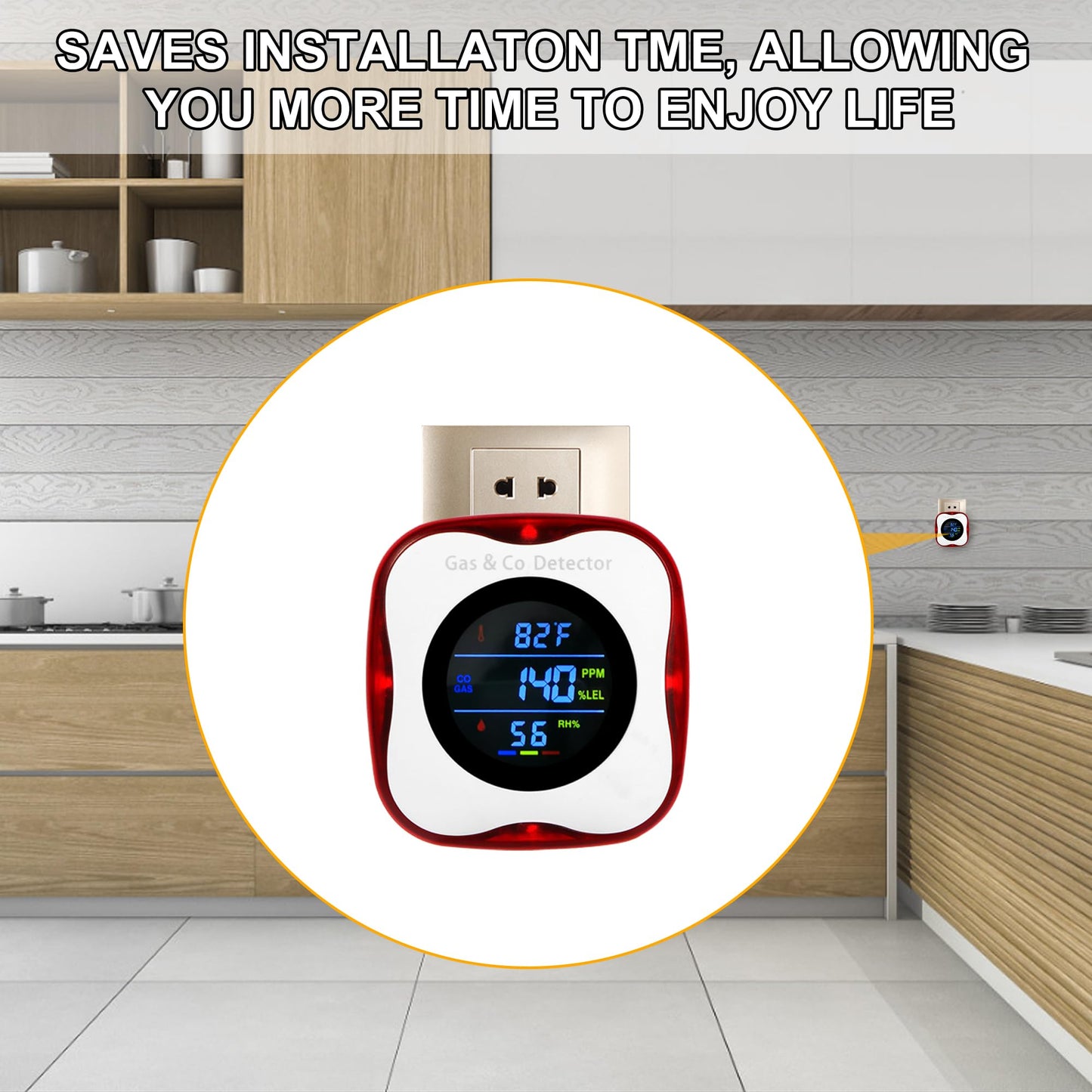 Plug in Gas & Carbon Monoxide Detector,4-in-1 Natural Gas Leak Detector,Carbon Monoxide Alarm,°F&Humidity,Combination CO & Propane Detector for Home,RV