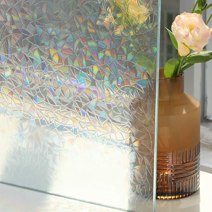 3D Prism Window Film,Transparent Decorative Glass Film Window Door Tint,Rainbow Effect Static Cling Heat Control Anti UV for Kitchen,Dining Room,Bedroom,Living Room,35 inches by 157 inches