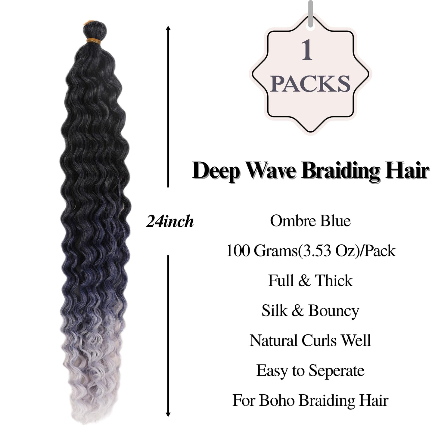 Blue Ombre Braiding Hair Pre stretched for Boho Braids hypoallergenic Knotless Curly Braiding Hair Non Itch Non Toxic Braids
