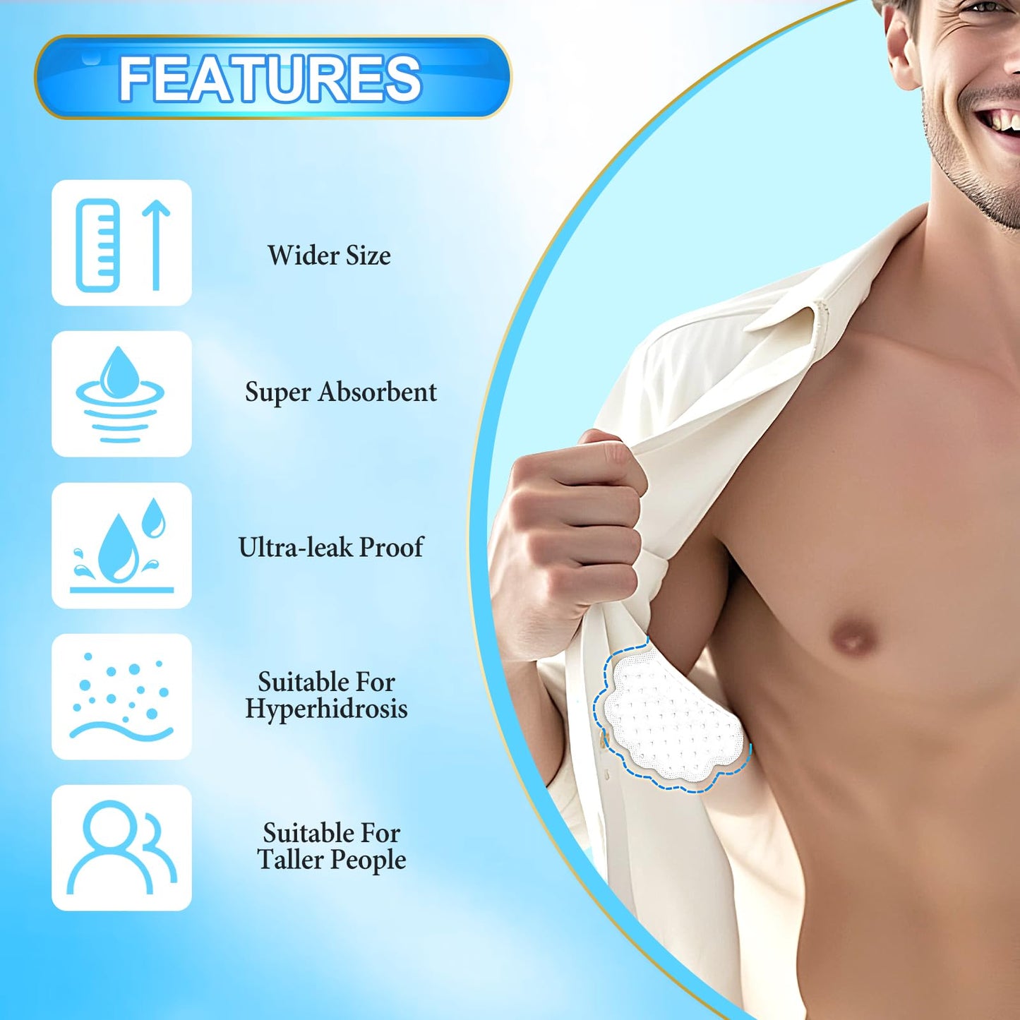 Arme Armpit Sweat Pads, 180 Pcs Wider and larger Underarm Sweat Pads for Men Hyperhidrosis, Disposable Sweat Pads for Under Arms