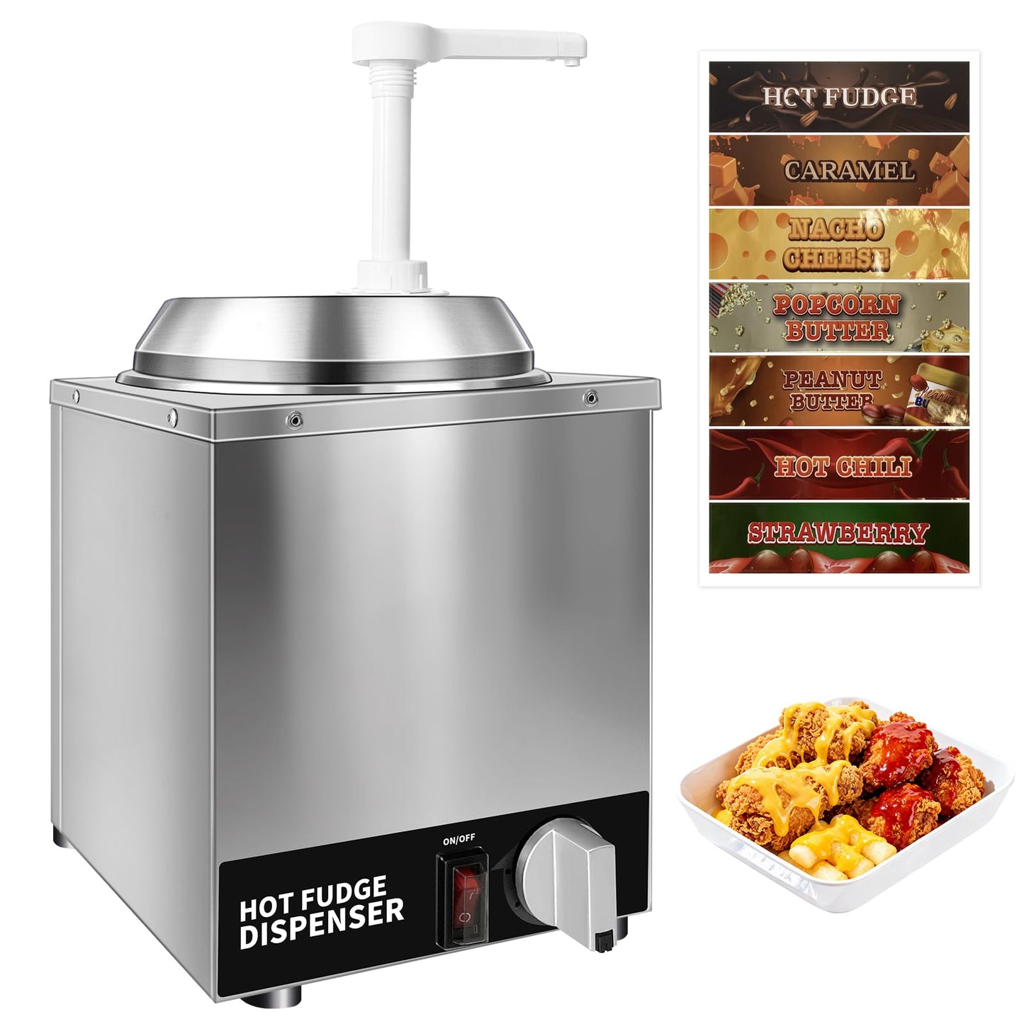Julymoda Nacho Cheese Dispenser with Pump - 2.6QT Stainless Steel Cheese Warmer, Hot Fudge Warmer Machine with Temperature Control, Commercial Sauce Dispenser for Hot Milk, Hot Fudge, and Caramel