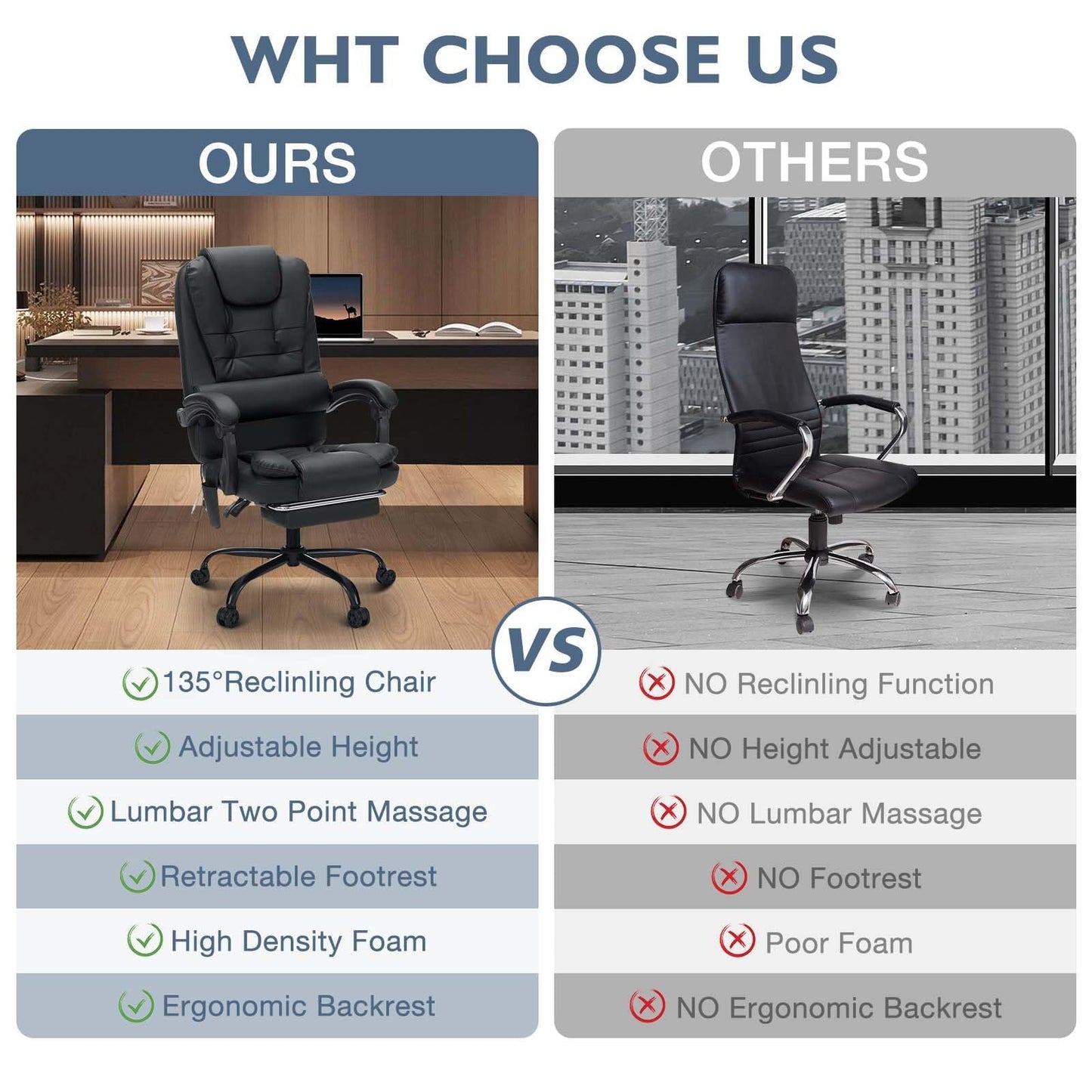 Massage Office Chair Reclining Office Chair with Footrest Soft Leather Executive Office Chair Ergonomic High Back Computer Desk Chair for Home Office Black