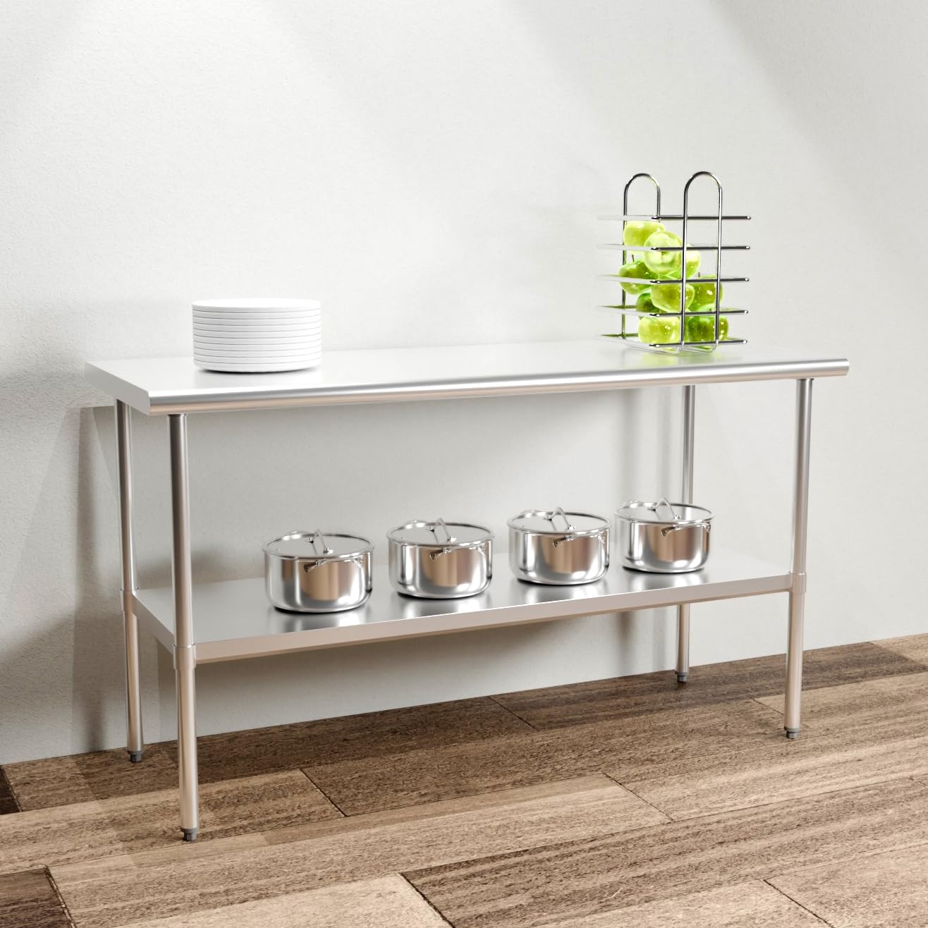 HZEEMFG Stainless Steel Table for Prep & Work 60 x 24 inches, 5ft, Heavy Duty Metal Table with Adjustable Undershelf for Commercial Kitchen, Restaurant, Home, Hotel, Laundry Room,Garage, Workshops