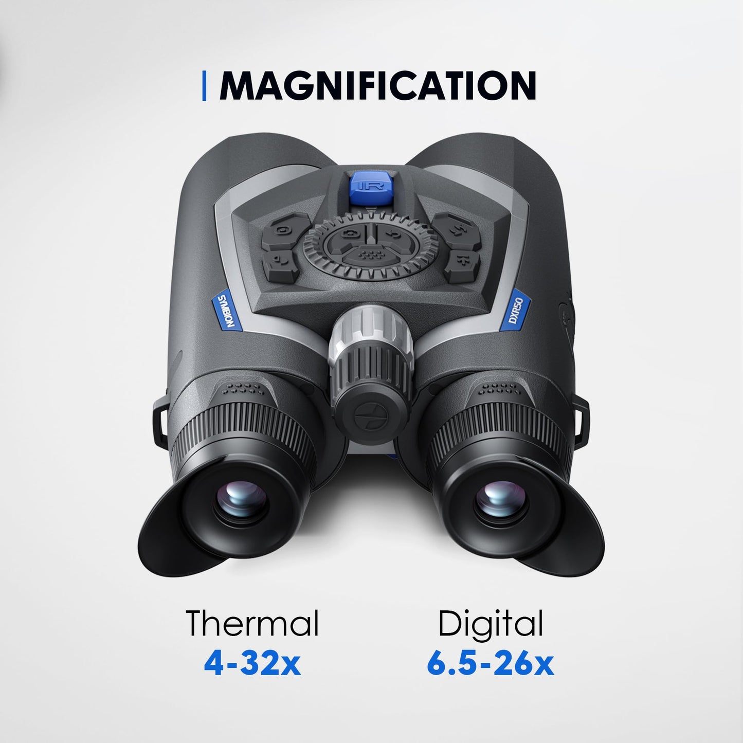 Pulsar Symbion DXR50 LRF Thermal and Digital Night Vision Binoculars with Laser Range Finder, 640x480 12 µm Sensor, 4-32x Magnification, Long Range Binoculars