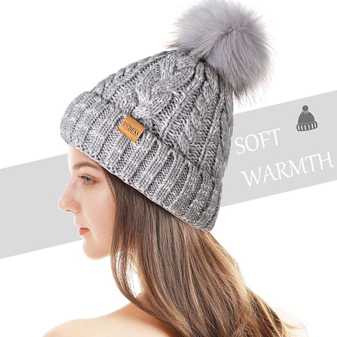REDESS Women Winter Pompom Beanie Hat with Warm Fleece Lined, Thick Slouchy Snow Knit Skull Ski Cap